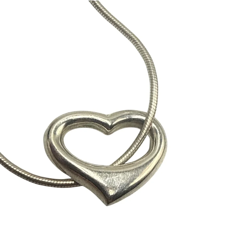 Sterling Silver 925 Open Heart Pendant‎ Snake Chain Necklace 18 Inch